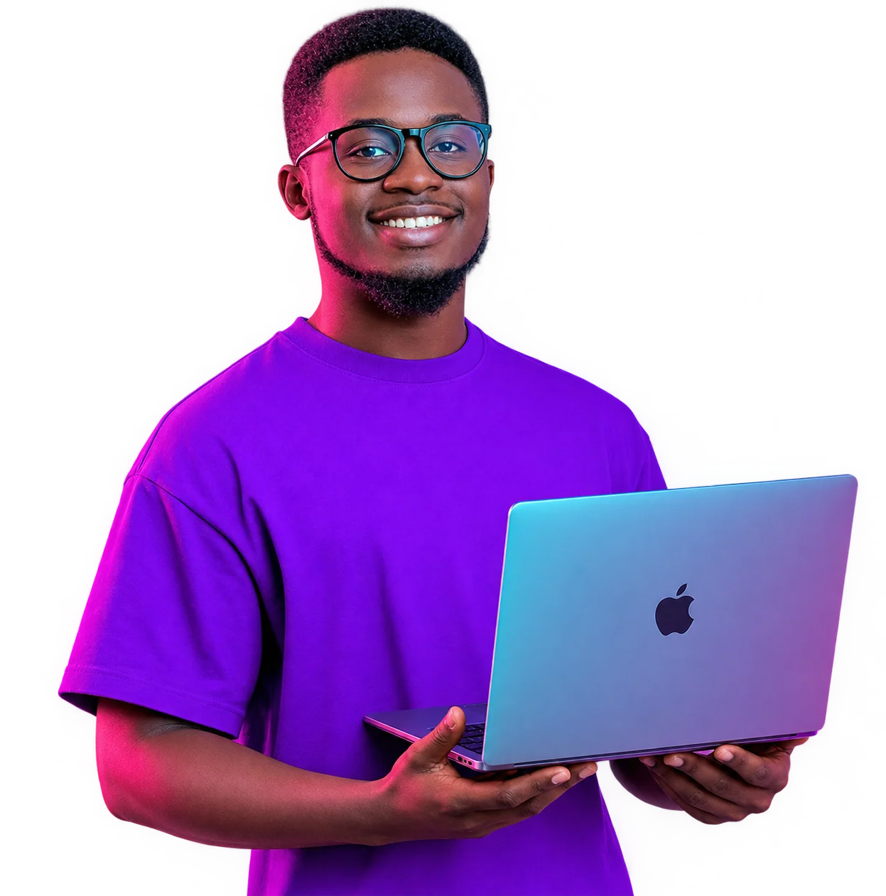 Smiling technology professional holding a laptop